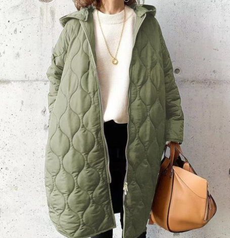 Fleur | Women's Quilted Long Coat | With Hood