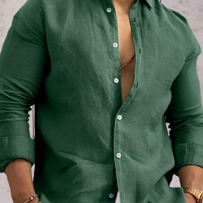 David - Elegante camicia in lino verde per uomo