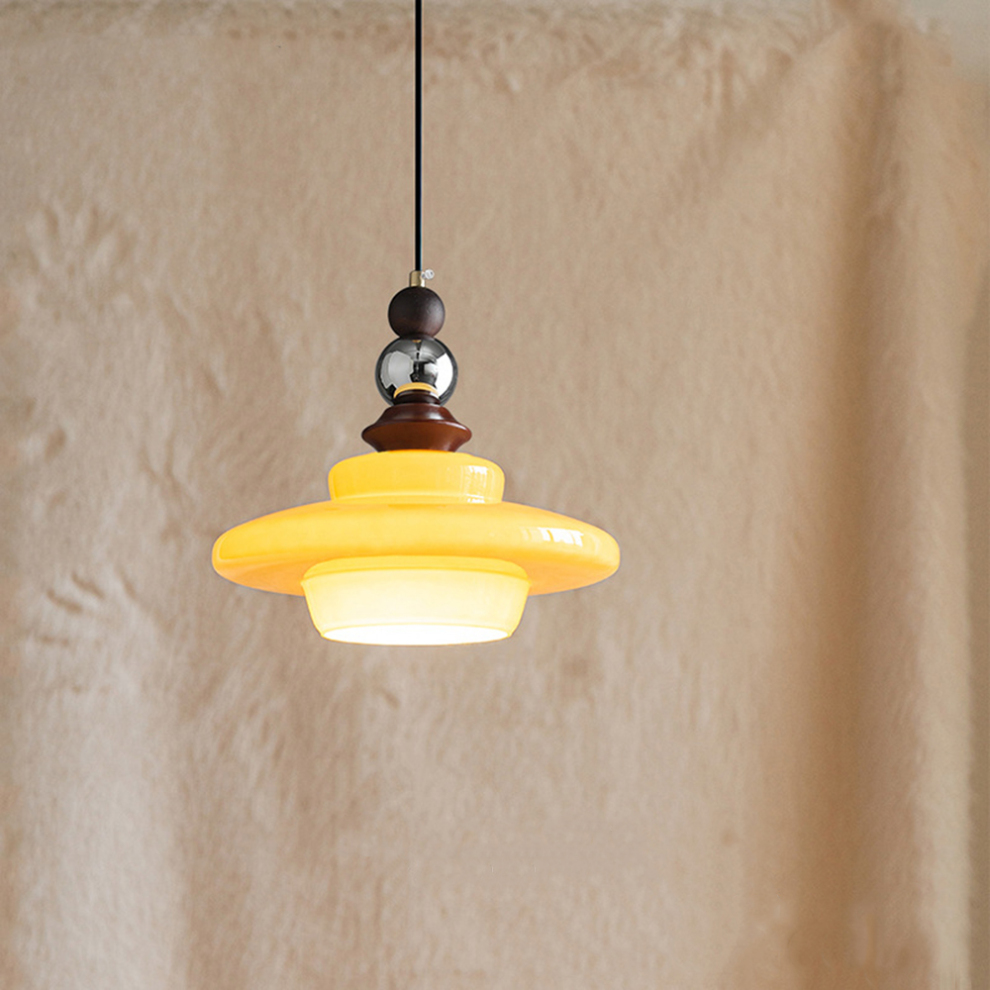 LumoVita | Lampada a sospensione da tavolo da pranzo in vetro medievale | Beige
