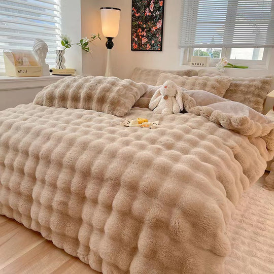 NoctaLuxe | Set di biancheria da letto di lusso in morbida pelliccia sintetica | Grigio