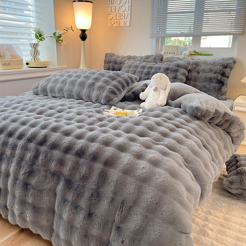 NoctaLuxe | Set di biancheria da letto di lusso in morbida pelliccia sintetica | Grigio