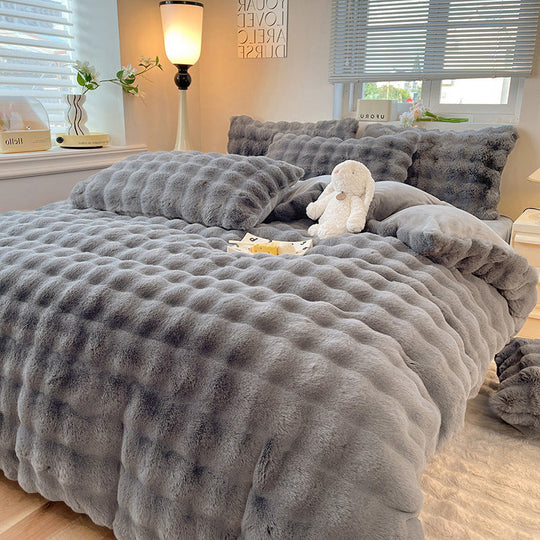 NoctaLuxe | Set di biancheria da letto di lusso in morbida pelliccia sintetica | Grigio