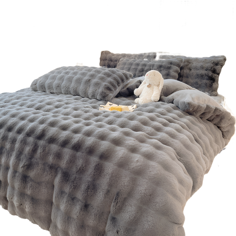 NoctaLuxe | Set di biancheria da letto di lusso in morbida pelliccia sintetica | Grigio