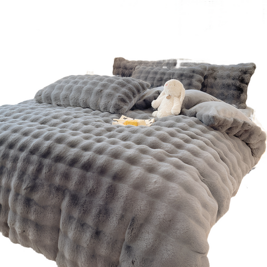 NoctaLuxe | Set di biancheria da letto di lusso in morbida pelliccia sintetica | Grigio