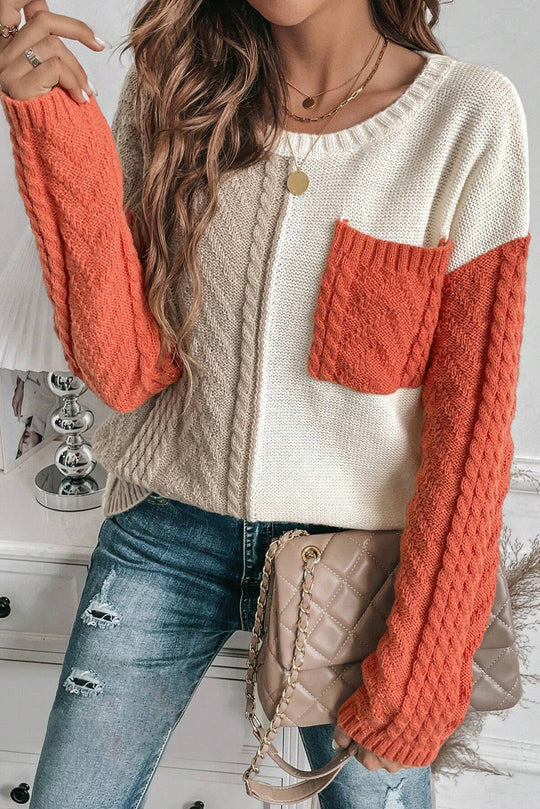 Callie - Trendiger Colour-Block-Pullover mit Rundhalsausschnitt und langen Ärmeln