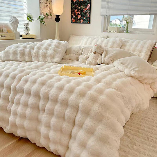 NoctaLuxe | Set di biancheria da letto di lusso in morbida pelliccia sintetica | Grigio