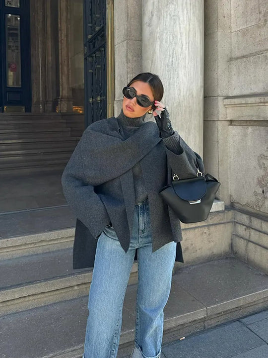 Celina | Top Mantella Asimmetrico da Donna | Grigio Scuro