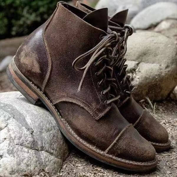 Max - Vintage Leather Lace-up Boots with Robust Design