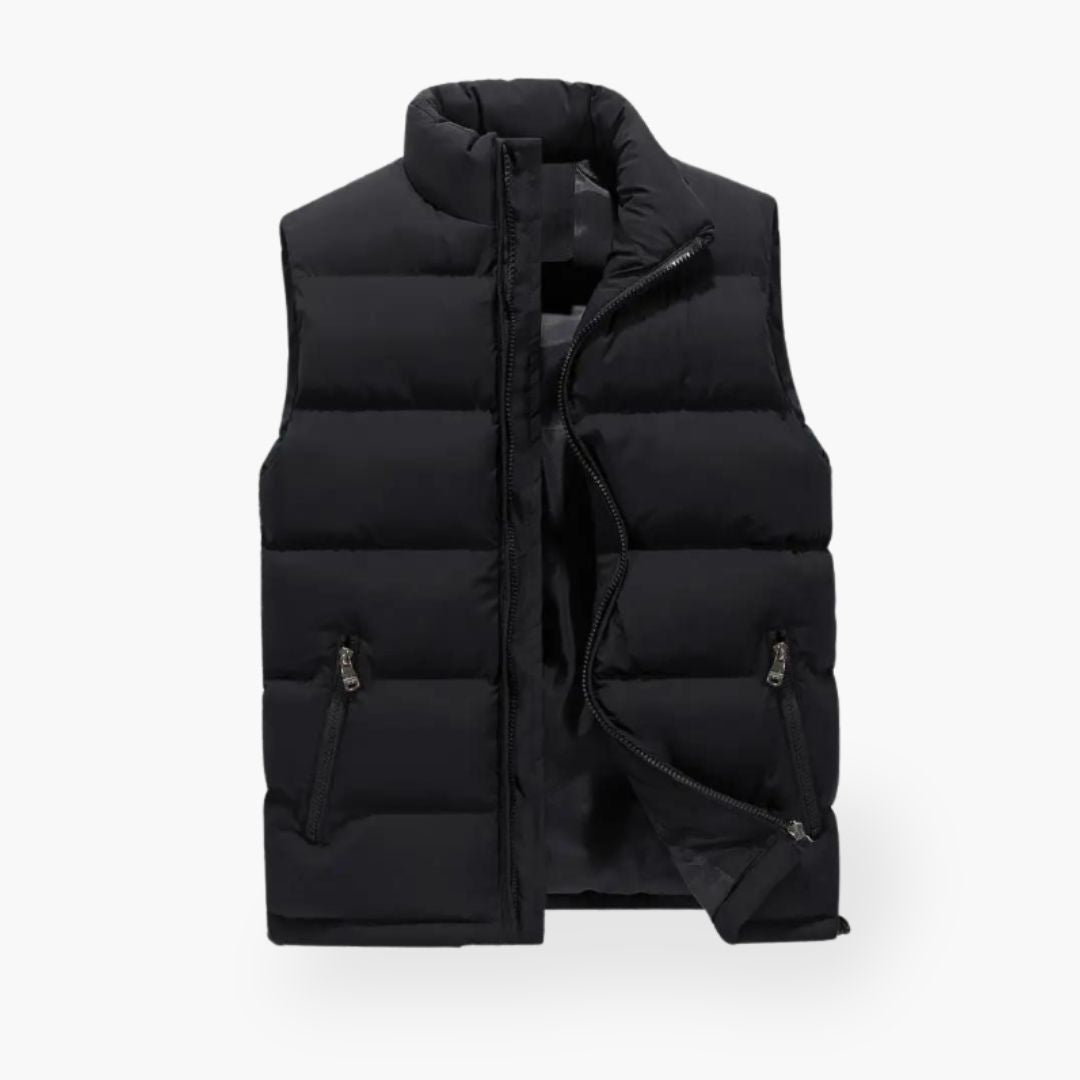 Stijlvolle heren bodywarmer met gewatteerde afwerking en opstaande kraag.