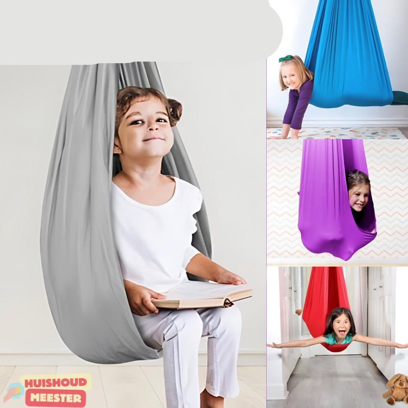 CalmiNest Schommel Voor Kinderen is perfect voor binnen en buiten, ideaal om tot rust te komen en plezier te hebben.

