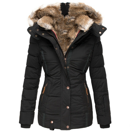 Stijlvolle Sanne Dames Winterjas met capuchon, ideaal voor een comfortabele en warme winterlook.