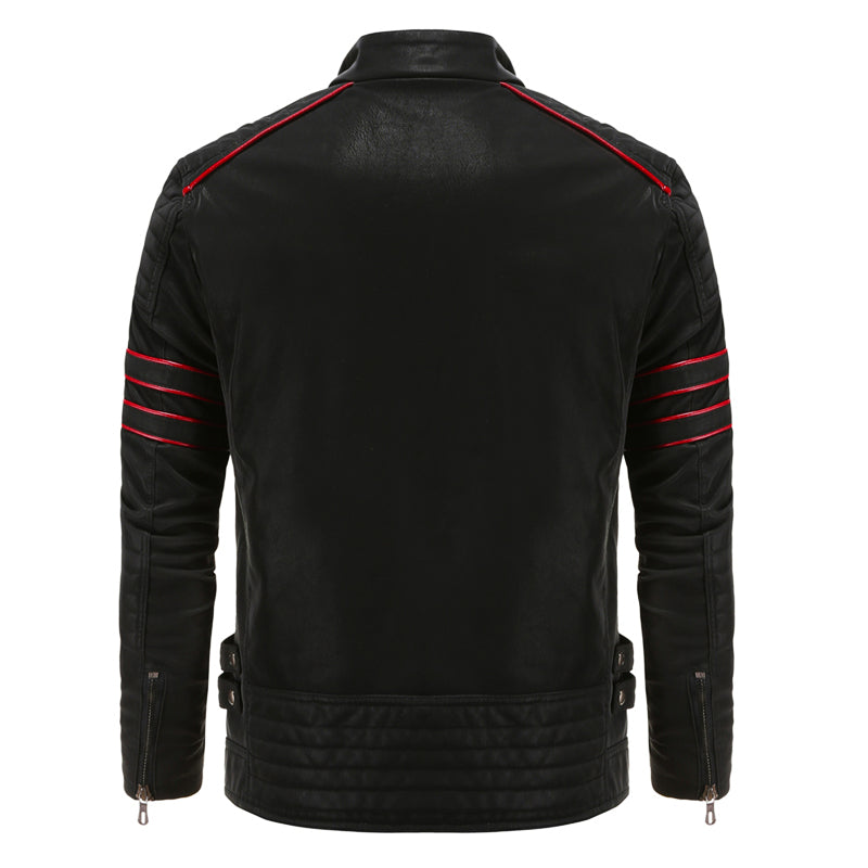 Travis - Elegante giacca da motociclista in pelle nera a righe rosse