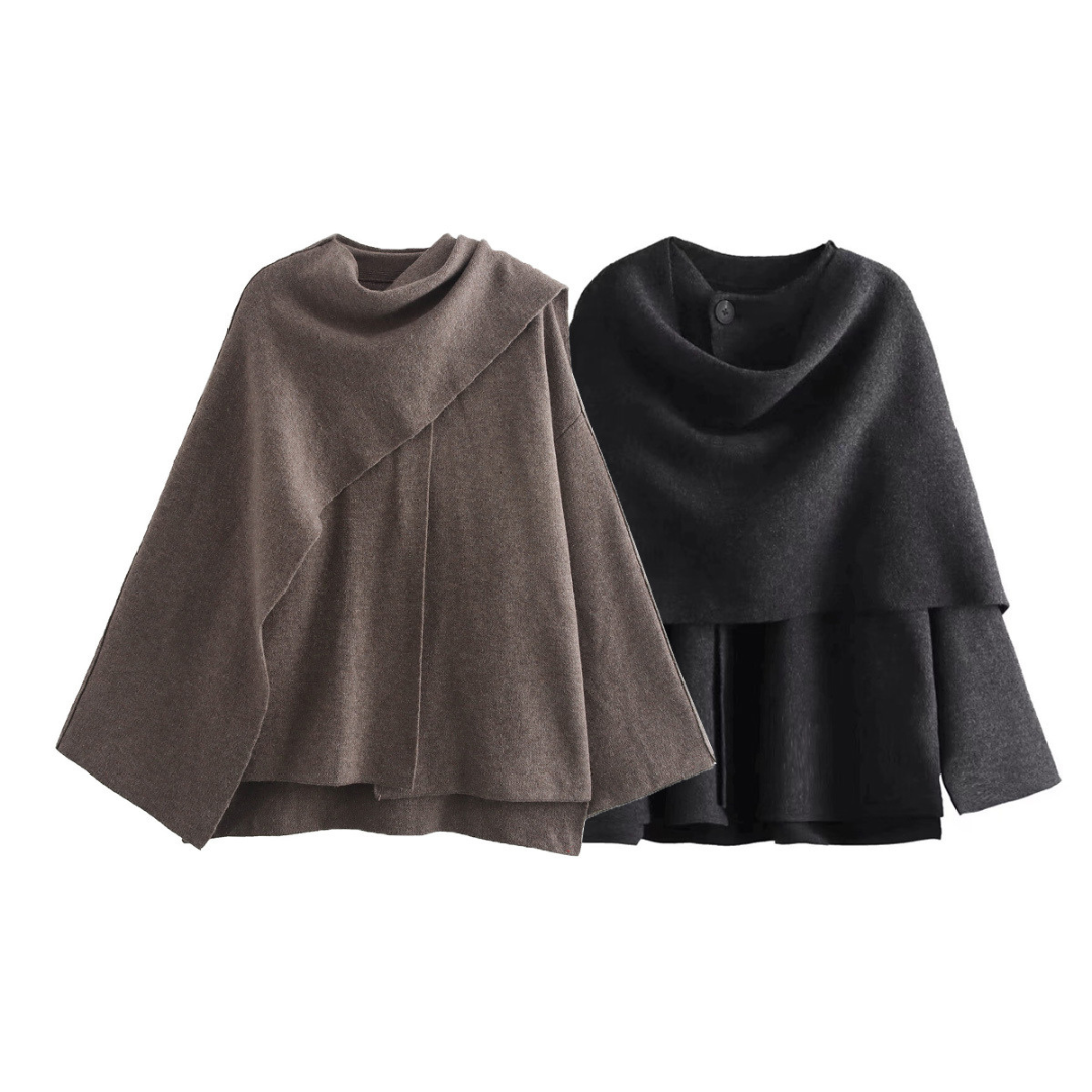 Celina | Top Mantella Asimmetrico da Donna | Grigio Scuro
