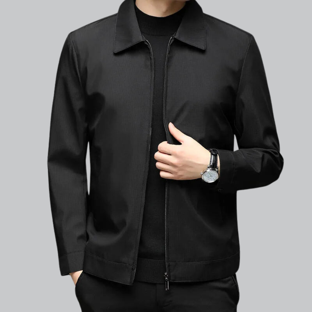 Stijlvolle heren blazer met moderne ritssluiting.