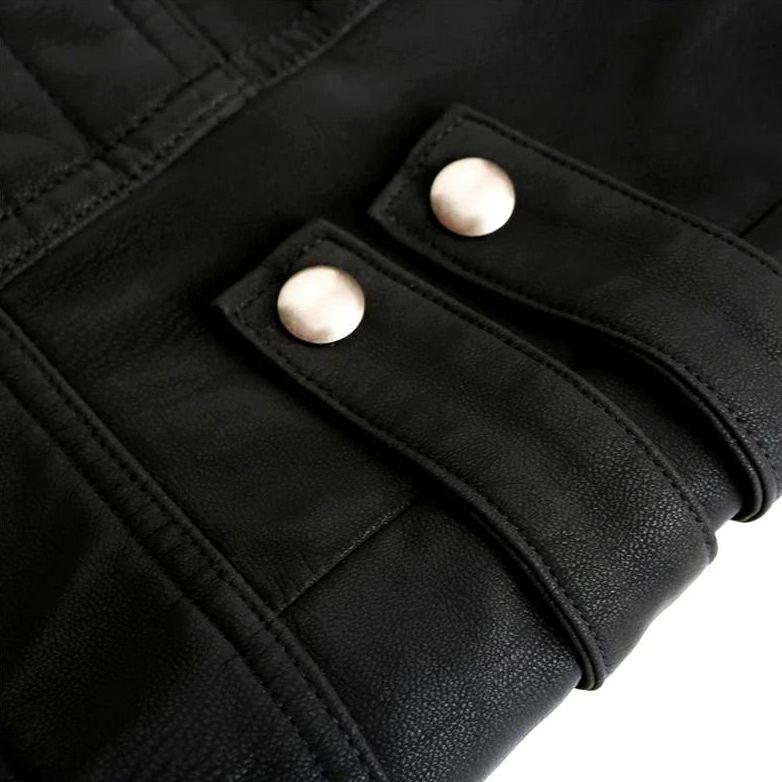 Travis - Elegante giacca da motociclista in pelle nera a righe rosse