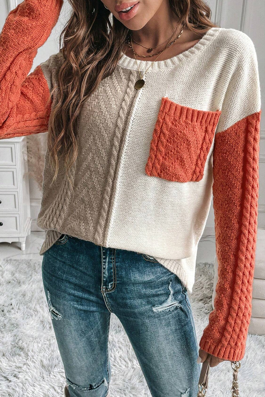 Callie - Trendiger Colour-Block-Pullover mit Rundhalsausschnitt und langen Ärmeln