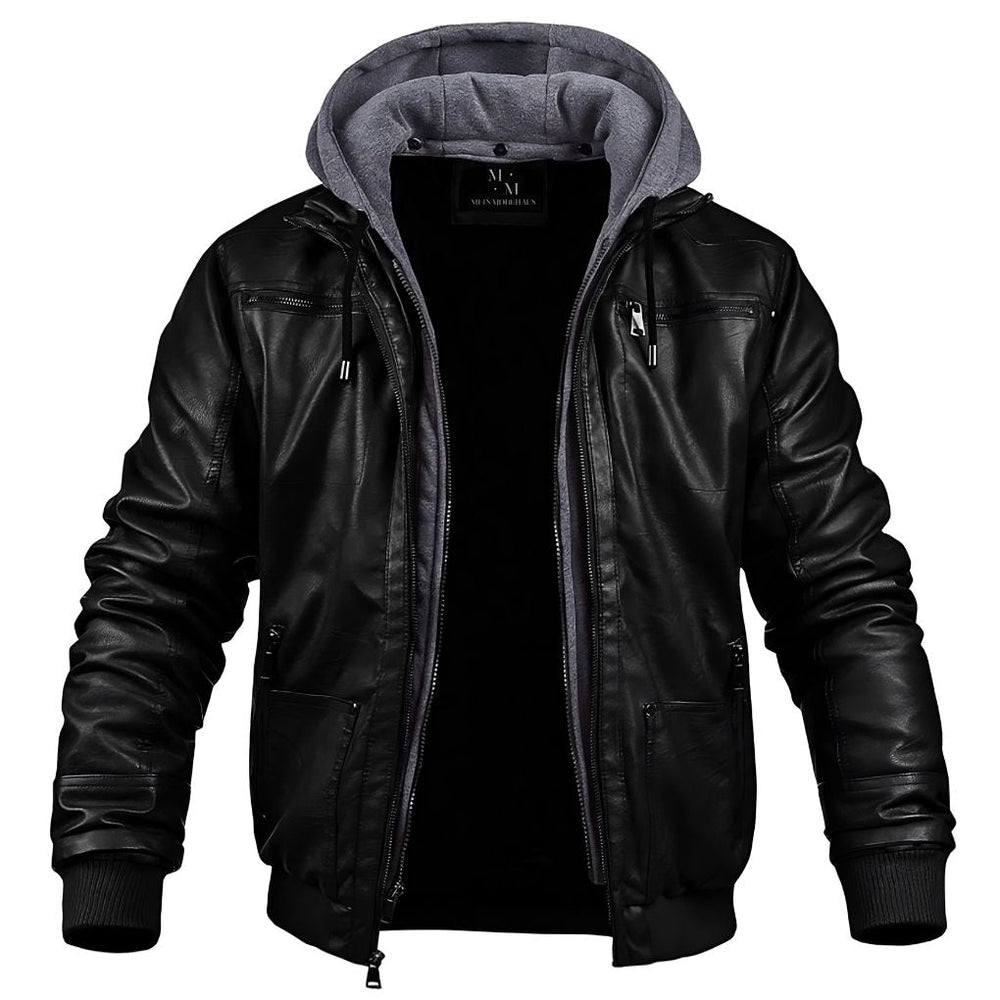Thijs - Giacca Calda in Pelle con Fodera in Pile e Cappuccio