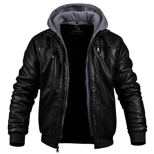 Thijs - Warm Leather Jacket with Fleece Lining and Hood