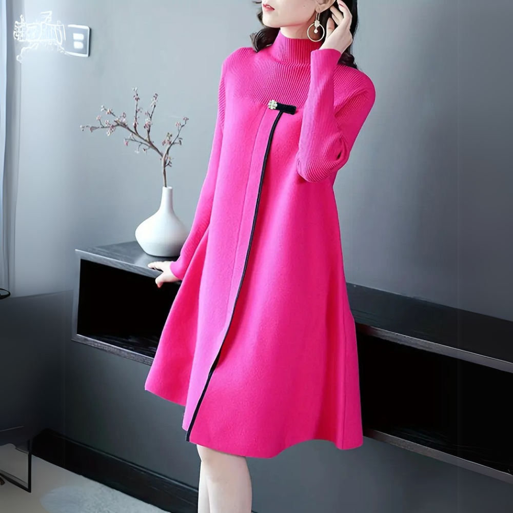 Liora | Damen Klassischer Pullover Kleid | Rosa