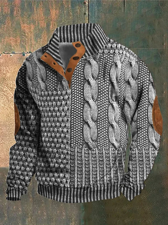 Finn Heren gebreide pullover met elleboogstukken en een comfortabele pasvorm. Deze trui is perfect voor een casual uitstraling en biedt warmte tijdens koelere dagen.