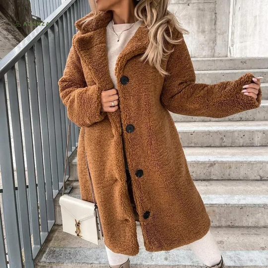 Lotte - Warm Teddy Women's Jacket with Button Closure