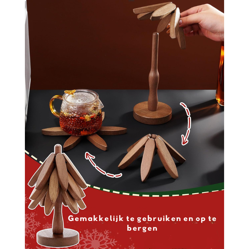 Noëlle | Christmas coaster set 4-in-1 | Beige