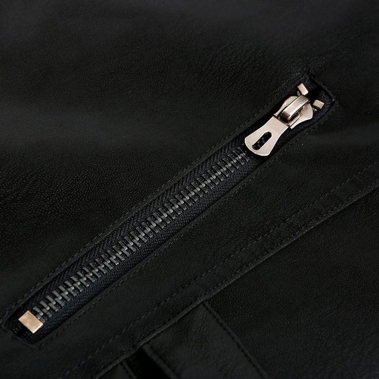 Travis - Elegante giacca da motociclista in pelle nera a righe rosse