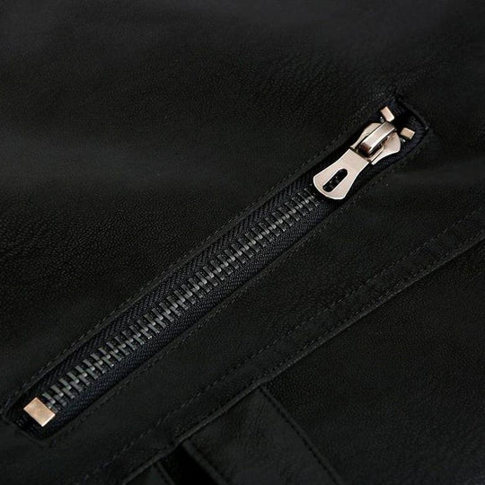 Travis - Elegante giacca da motociclista in pelle nera a righe rosse