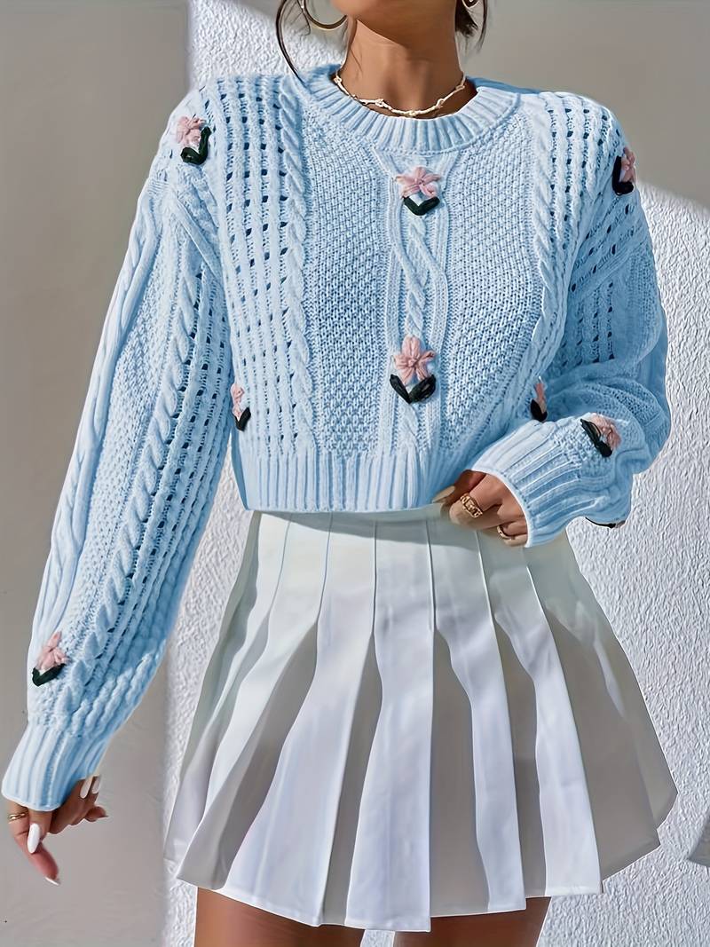 Olivia - Maglione lavorato a maglia ombreggiato con ricamo floreale