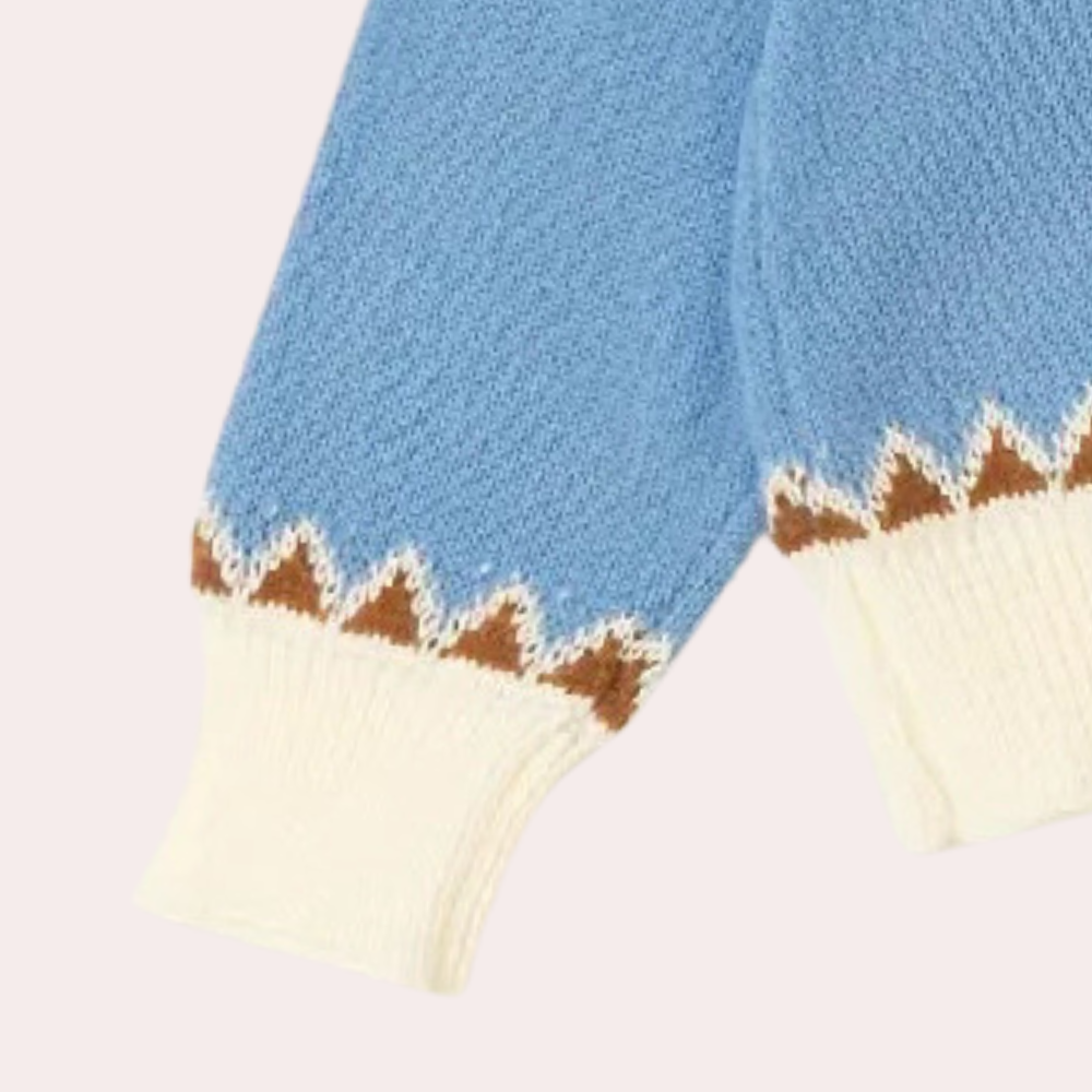Livia| Damen Trendiger Pullover mit Ethnischem Muster | Blau