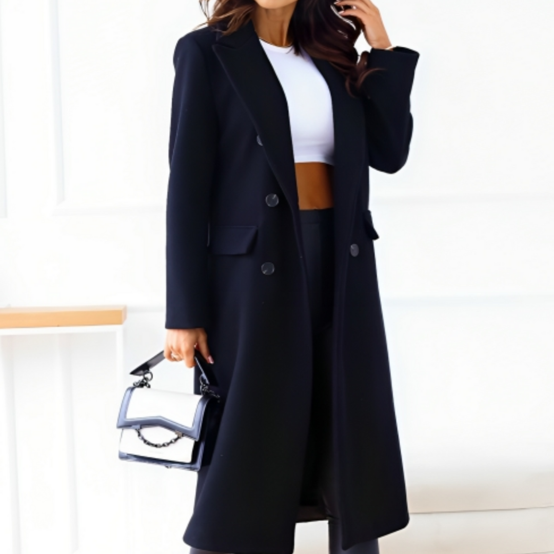 Noa - Elegante Cappotto Lungo da Donna con Doppia Fila di Bottoni