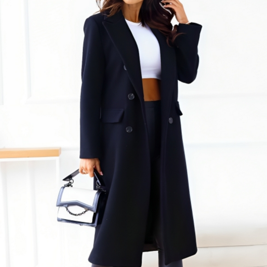 Noa - Elegante Cappotto Lungo da Donna con Doppia Fila di Bottoni