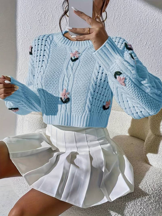 Olivia - Maglione lavorato a maglia ombreggiato con ricamo floreale