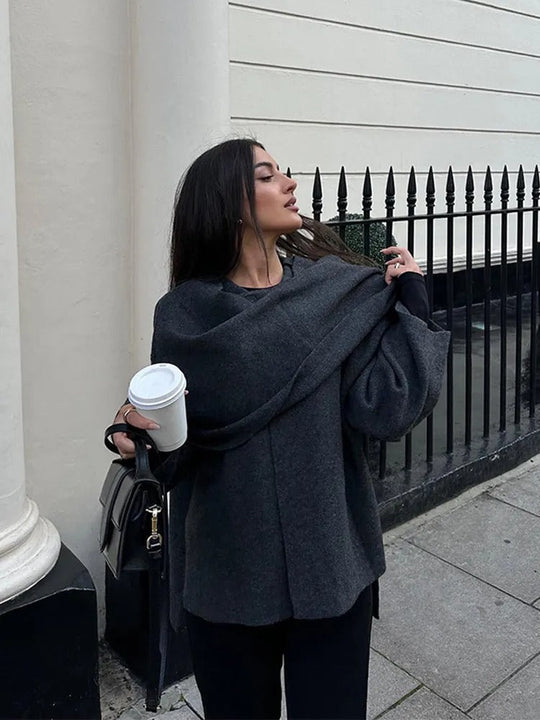 Celina | Top Mantella Asimmetrico da Donna | Grigio Scuro