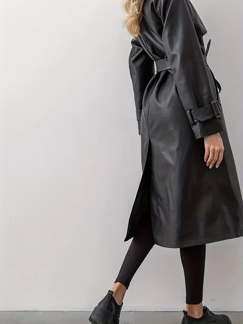 Elegante dames trenchcoat Milou, lang model met riem voor een tijdloze uitstraling.