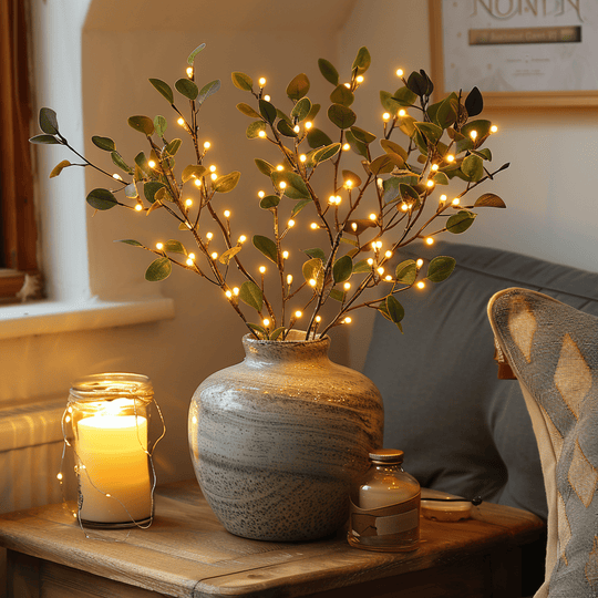 Decoratieve verlichting met LED lichtjes in de vorm van bloemen, ideaal voor een romantische sfeer in huis.
