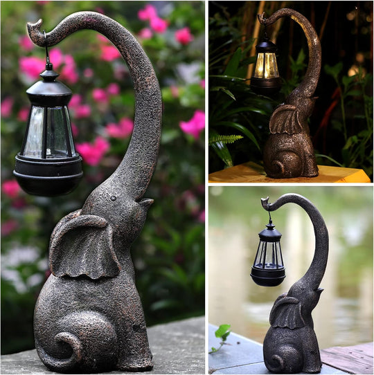 Elevara | Bronze Elefanten Sonnen-Gartenlampe | Bronze