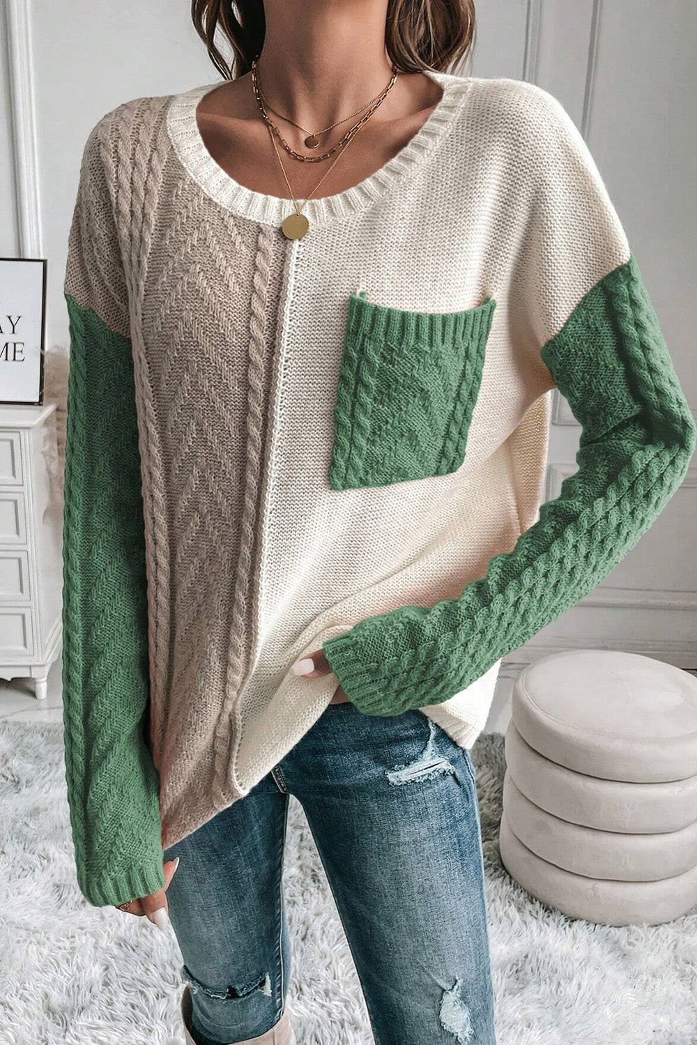 Callie - Trendiger Colour-Block-Pullover mit Rundhalsausschnitt und langen Ärmeln