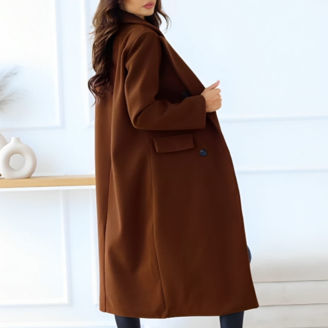 Noa - Elegante Cappotto Lungo da Donna con Doppia Fila di Bottoni