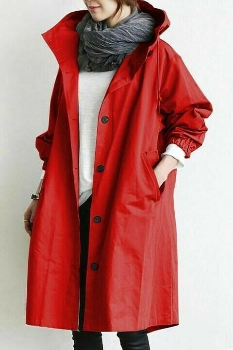 Lena - Stylish Oversized - Coat with Button Closure and Long Sleeves