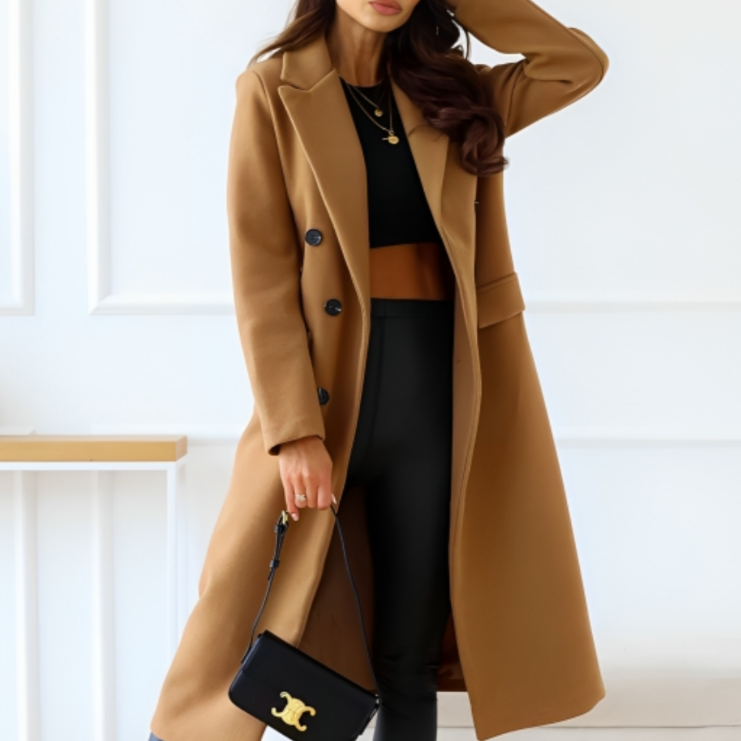Noa - Elegante Cappotto Lungo da Donna con Doppia Fila di Bottoni