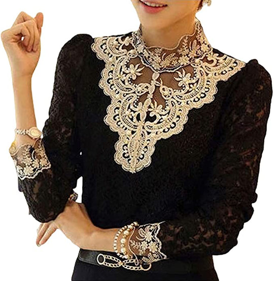 Bella | Elegant blouse with net and embroidery
