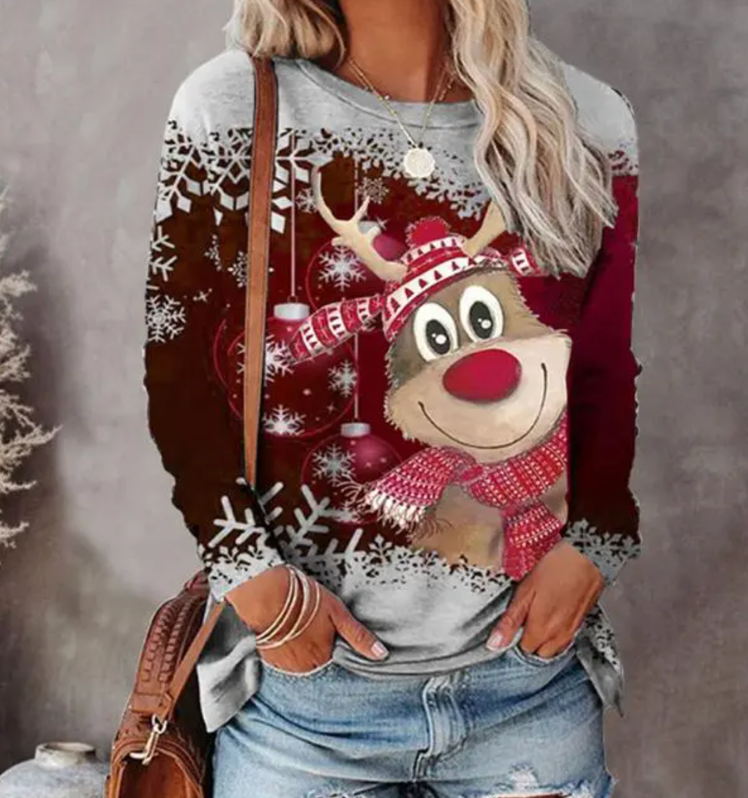 Anouk - Christmas Sweater with Cute Reindeer Print