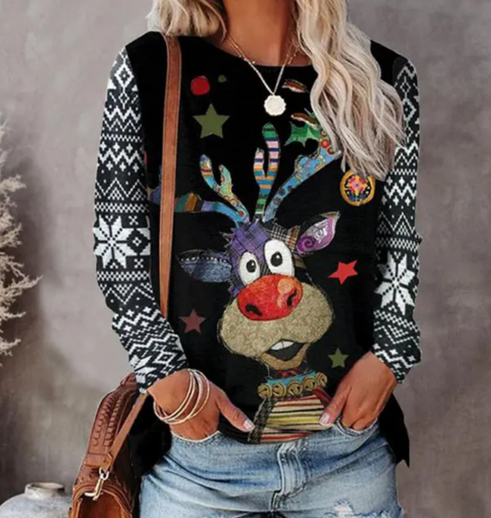 Anouk - Christmas Sweater with Cute Reindeer Print