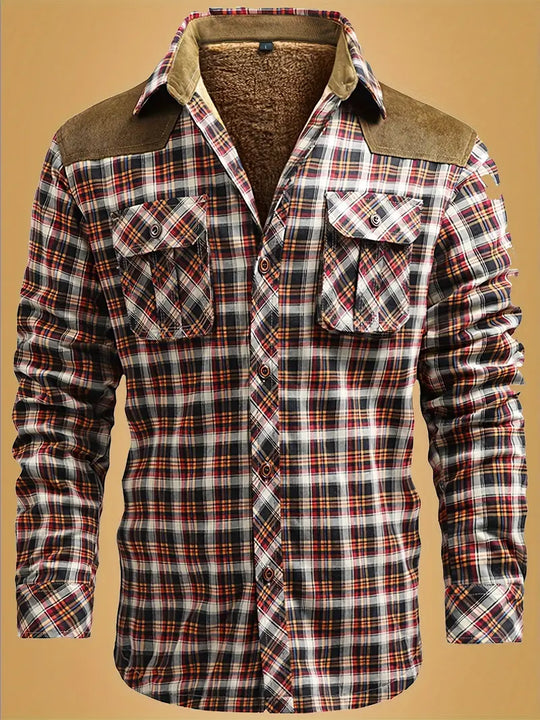 Flanellen jas voor heren met een trendy ruitdessin, ideaal voor een warme en comfortabele outfit. Voorzien van handige zakken op de borst.