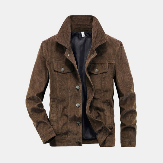 Lucas's Klassieke corduroy jas voor mannen, perfect voor de herfst. Deze jas heeft een tijdloos ontwerp met knopen en zakken, ideaal voor een casual en stijlvolle look. Geschikt voor diverse gelegenheden en gemakkelijk te combineren met andere outfits.