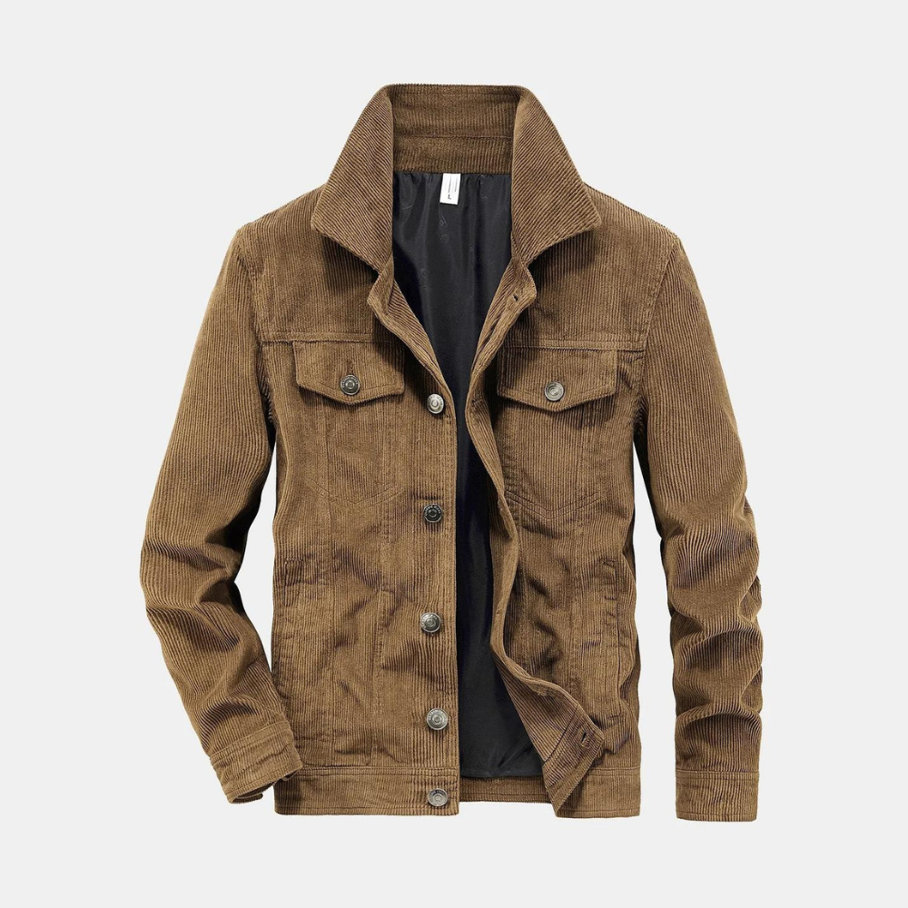 Lucas's Klassieke corduroy jas voor mannen, perfect voor de herfst. Deze jas heeft een tijdloos ontwerp met knopen en zakken, ideaal voor een casual en stijlvolle look. Geschikt voor diverse gelegenheden en gemakkelijk te combineren met andere outfits.