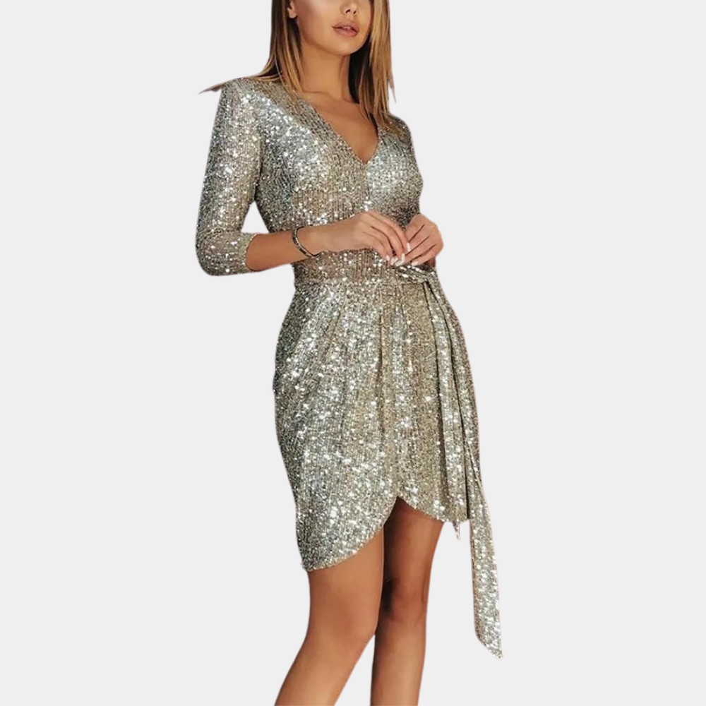 Fleur | Elegantes Pailletten Kleid mit Taillenband