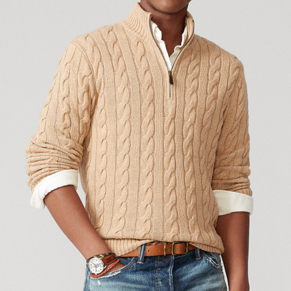 Thomas - Classic Cable Knit Sweater For Men With Half Zipper