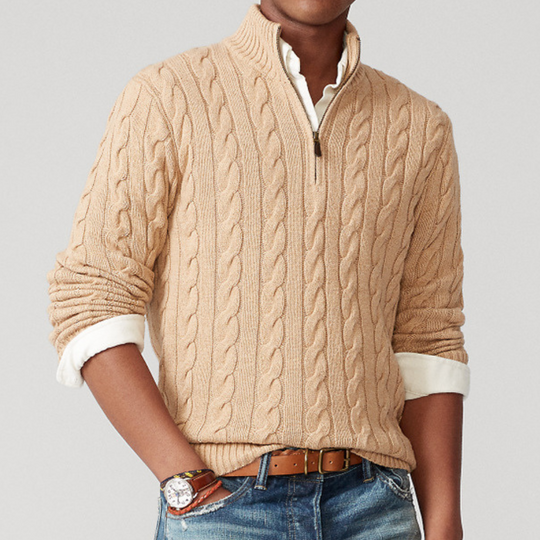 Thomas - Classic Cable Knit Sweater For Men With Half Zipper